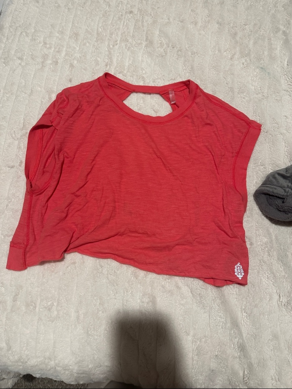 Free People Coral-Red Cropped Tee with Back Cutout